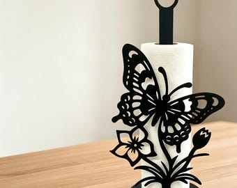 Wrought Iron Butterfly Tissue Holder, Freestanding Paper Towel Stand
