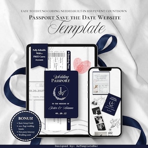 Passport Save the Date Website Template Editable Canva Wedding Website RSVP Countdown Timer (Digital Download) Luxury Destination Invitation