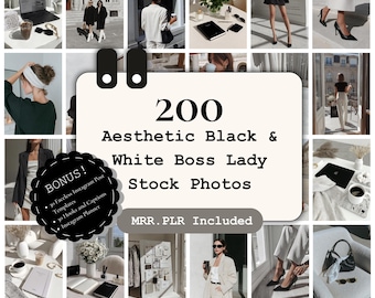 200 zwart-witstockfoto's voor Boss Ladies, anonieme stockfoto's, minimalistische Instagram Girl Boss, Aesthetic Office Ladies (MRR/PLR)