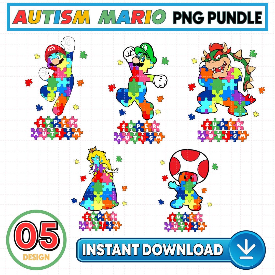 Super Mario Autism Awareness Bundle Png, Mario Puzzle Piece Rainbow ...