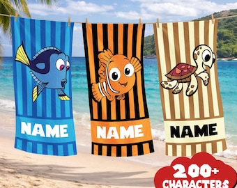 Personalized Disneyland Pixar Finding Nemo Beach Towel,Finding Dory Baby Towel Bath Pool Summer Beach Trip,WDW Disneyland Family Summer Trip