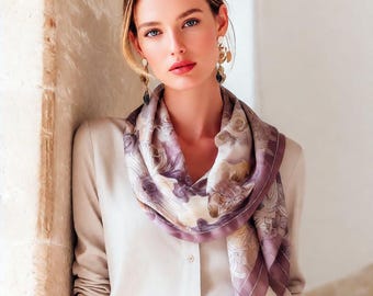 Hand painted batik 100% natural mulberry silk scarf, Gift for Her 27.6x27.6 in - Lyra