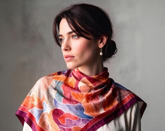 Hand Painted Batik 100% Mulberry Silk Scarf, 27.6×27.6 in — Ethnos