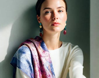 Hand Painted Batik Mulberry Silk Scarf, Wearable Art 27.6×27.6 in — Olympia
