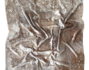Hand Painted Batik Mulberry Velvet Silk Scarf, Square Wearable Art 33.46×33.46 in, teacher gifts — Hypnos