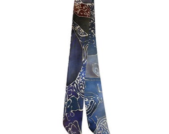 Hand painted batik 100% natural mulberry silk ribbon scarf 5x96 cm - Eos collection