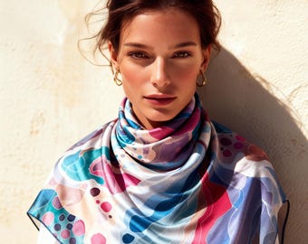 Hand painted batik 100% natural mulberry silk scarf, Gift for Her, 27.6x27.6 in - Muse