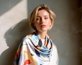Hand painted batik 100% natural mulberry silk scarf, Gift for Her 27.6x27.6 in - Aura
