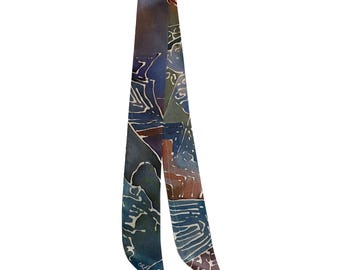 Hand painted batik 100% natural mulberry silk ribbon scarf 5x96 cm - Eos collection