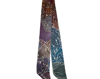 Hand painted batik 100% natural mulberry silk ribbon scarf 5x96 cm - Eos collection
