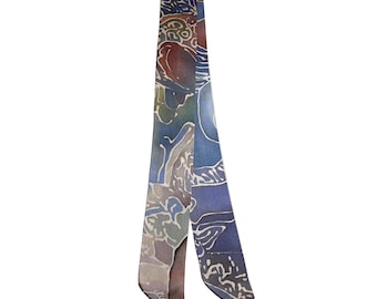 Hand painted batik 100% natural mulberry silk ribbon scarf 5x96 cm - Eos collection