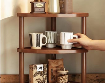 Estantería de madera para cocina – Organizador de escritorio de ratán para especias y maquillaje