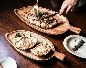 Bandeja de madera de acacia de estilo japonés, bandeja para sushi, plato para servir té