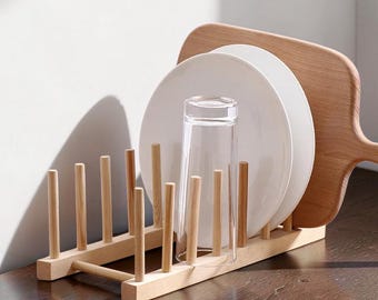 Escurridor de platos de bambú DIY: organizador de platos, tablas y tapas de madera para encimeras de cocina