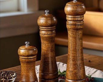 Molinillo de pimienta de madera hecho a mano / Molinillo de cerámica ajustable para especias y pimienta