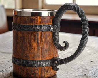 Jarra de cerveza estilo vikingo de madera – Jarra metálica de doble pared con aislamiento para bar