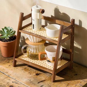 Bamboo Countertop Organizer - Coffee Mug Holder & Storage Shelf, Multipurpose Kitchen