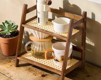 Organizador de encimera de bambú: soporte para tazas de café y estante de almacenamiento, cocina multiusos