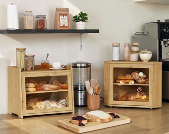 Panera de bambú de esquina – Almacenamiento rústico de cocina para pan y mantequilla