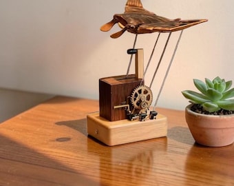 Autómata de manta raya de madera con manivela – Rompecabezas de escultura cinética oceánica para armar