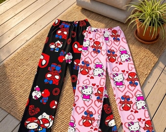 HK x Spider Pajamas Set | Kawaii Couple Matching Sleepwear | Anime Lounge Pants | Valentine's Day Gift For Him & Her | Cute Home Trousers