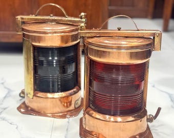 Vintage Copper Brass Ship Lantern Port and Starboard Lights Nautical Marine Decor Industrial Lighting