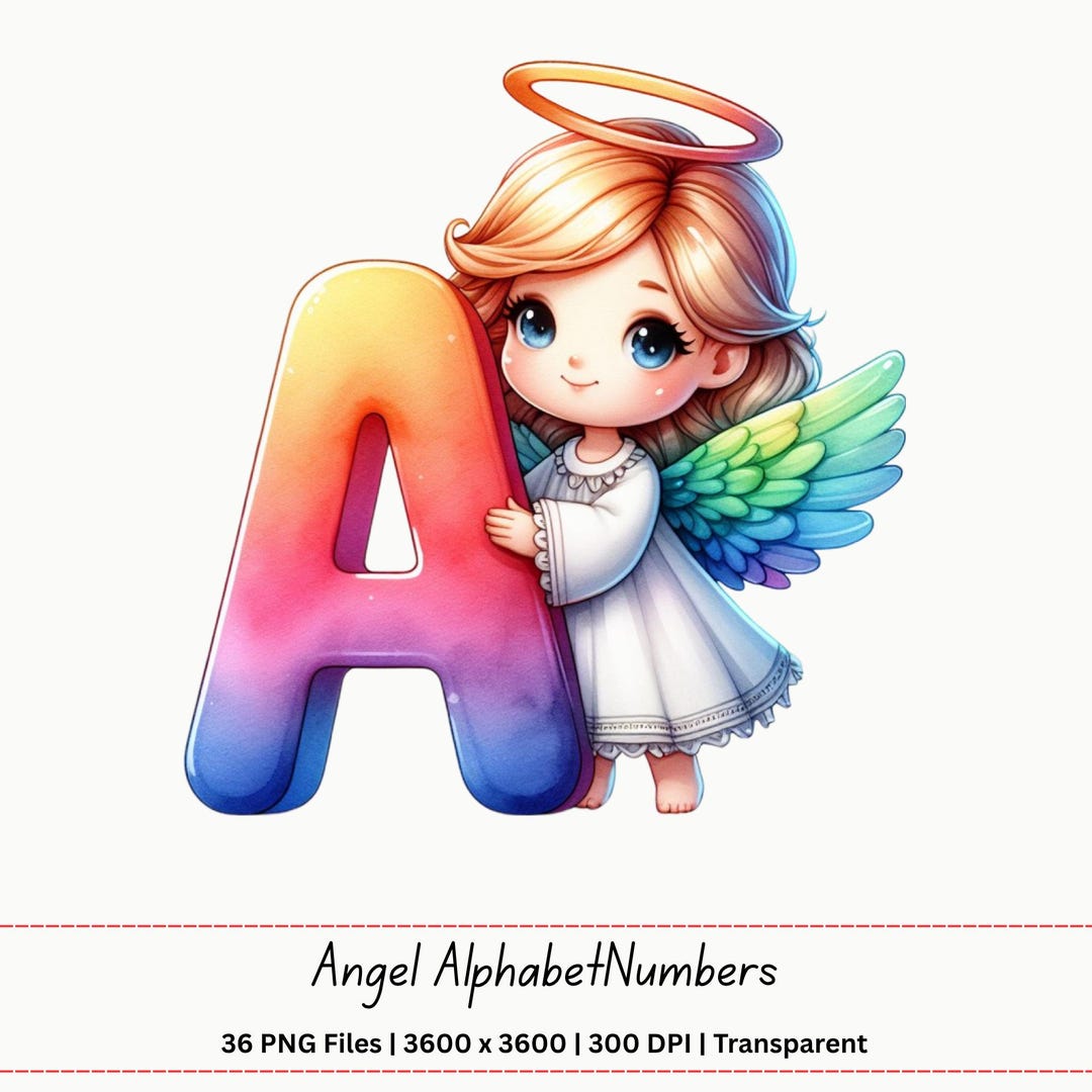 Angel Initial Angel Alphabet PNG A-zto0-9 | Heavenly Letters Clipart Set | Nursery ...