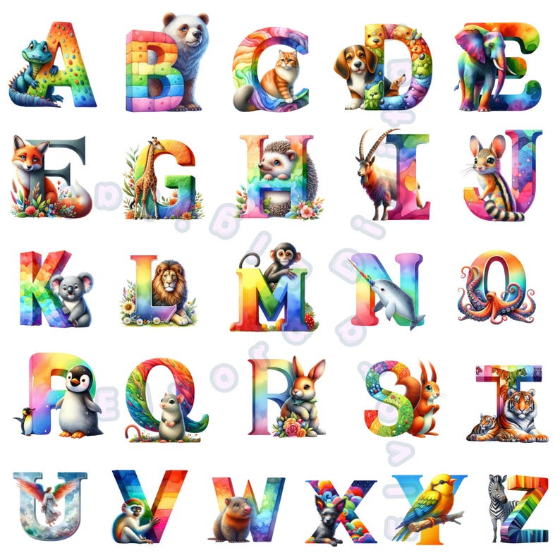 Animal Alphabet PNG | A Z Learning Letters Set | Kids Nursery Font ...