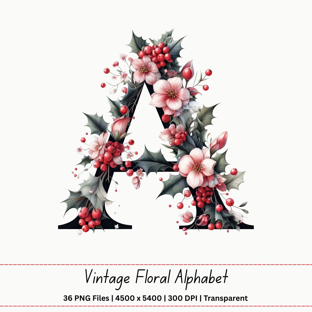 Vintage Floral Alphabet PNG A-zto0-9 | Botanical Letters Clipart Set ...