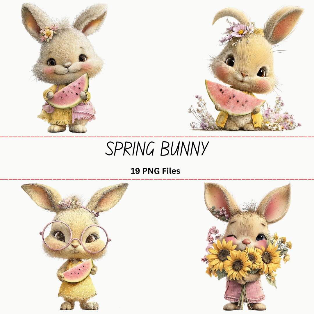 Bunny PNG Set | Spring Rabbit Floral Basket Sunflower Garden Clipart ...