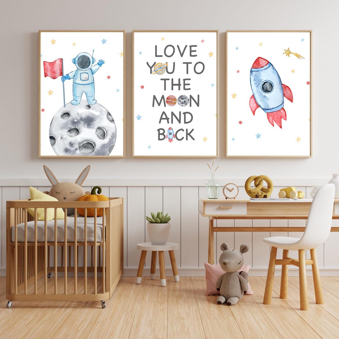 Space Nursery Wall Art Set Printable | Astronaut Rocket Moon Baby Room ...