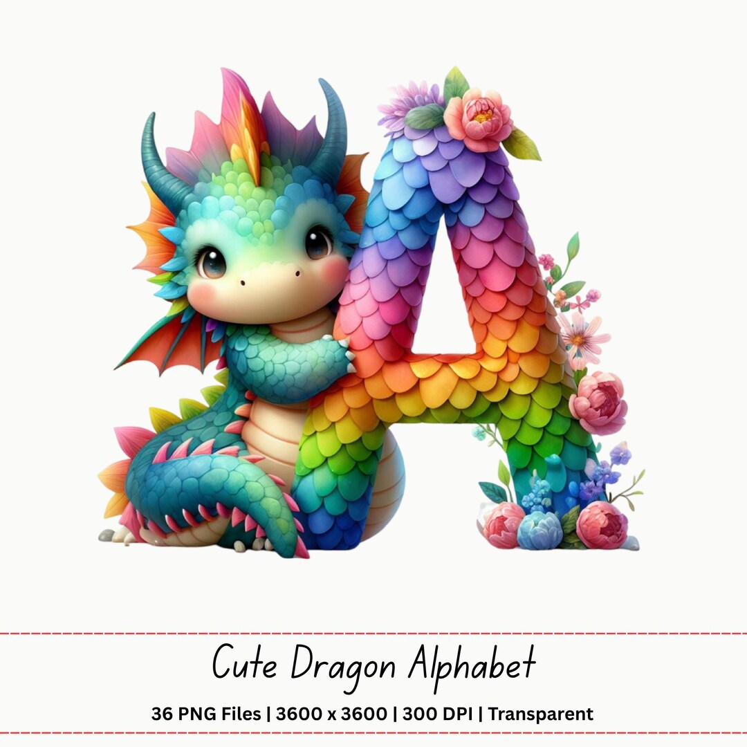 Dragon Alphabet PNG | Fantasy Letters Numbers Set | Kids Magical Font ...