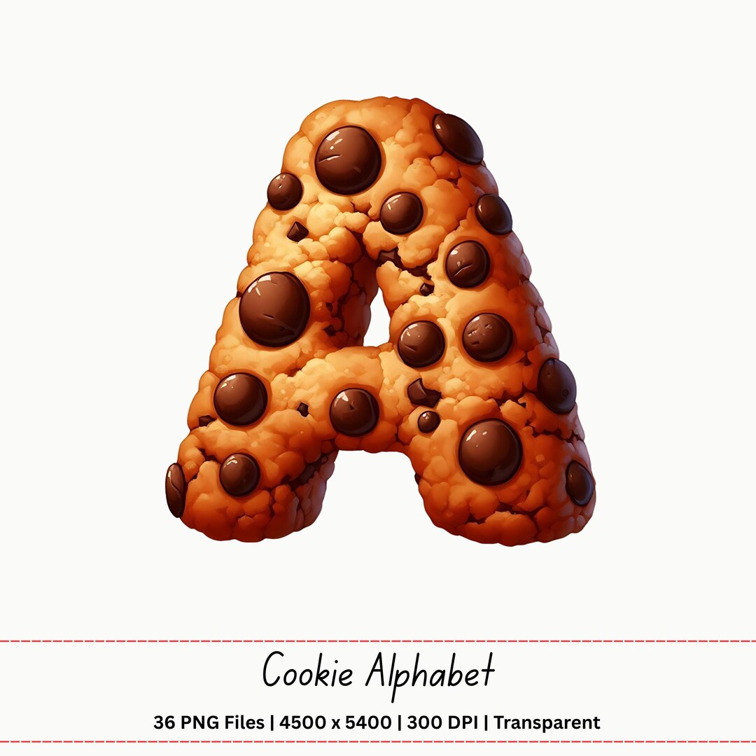 Cookie Alphabet PNG Bundle A-Z 0-9 | Chocolate Chip Letters Set | Kids ...