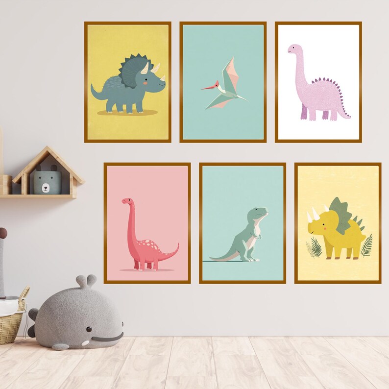 Dinosaur Wall Art Set Printable | Kids Dino Nursery Decor | T Rex ...