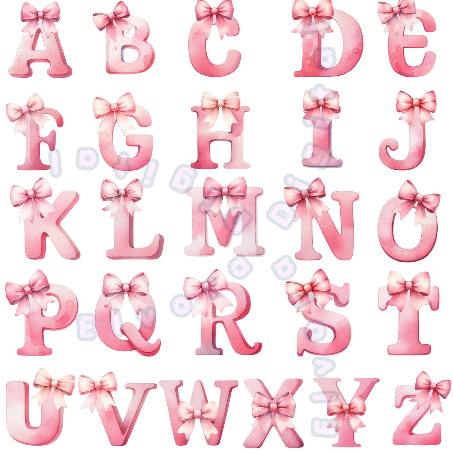 Pink Bow Alphabet PNG Bundle | A-Z Letters Numbers Set | Girly Ribbon ...