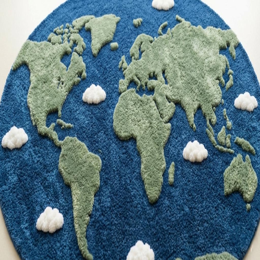 Hand Tufted World Map Rug – Round Earth Carpet, Kids Room Educational ...