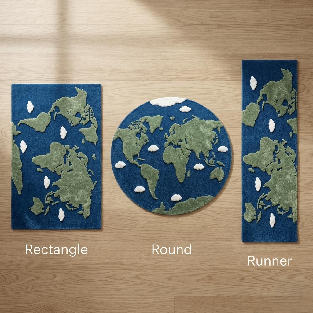 Hand Tufted World Map Rug – Round Earth Carpet, Kids Room Educational ...