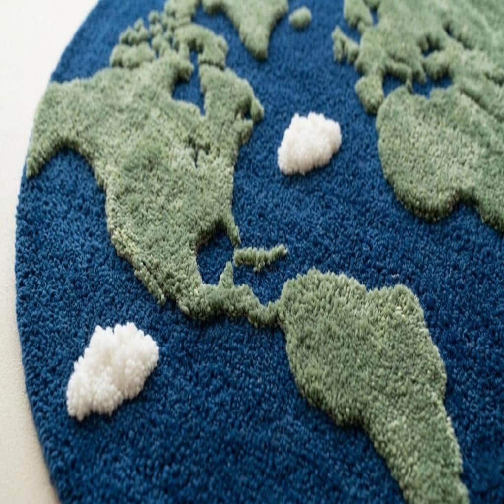 Hand Tufted World Map Rug – Round Earth Carpet, Kids Room Educational ...
