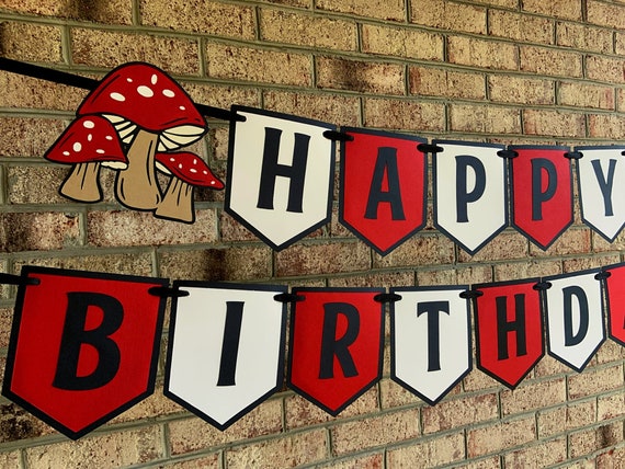 Mushroom Happy Birthday Banner Fairy Tale Cottage Core - Etsy