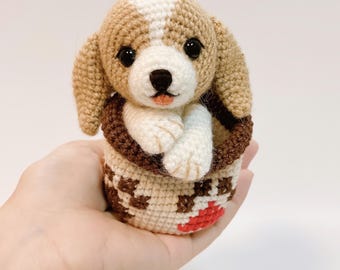 Dog Crochet Pattern PDF | Amigurumi Dog in Basket Keychain (digital download)