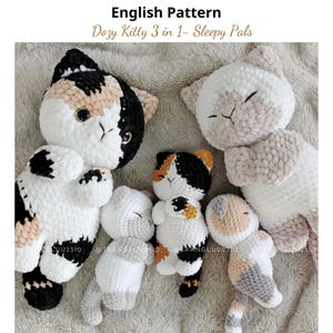 Virkade nyckelringsmönsterpaket 3 i 1 Dozy Kitty Sleepy Pals