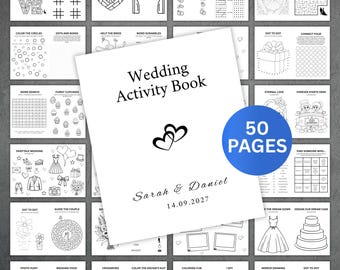 Bewerkbaar bruiloftsactiviteitenboek voor kinderen: 50 pagina's (afdrukbare download)