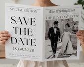 Save The Date Newspaper Template Canva, Wedding Save The Date, Announcement Photoshoot Large Newspaper, The Wedding Post News Paper Template
