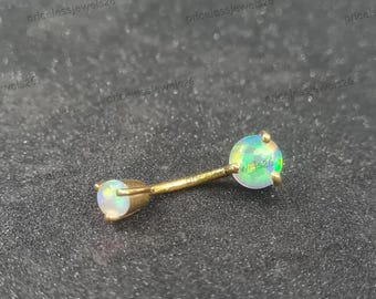 Sterling Silver Belly Button Ring, Simulated Fire Opal, 14K Gold Plated