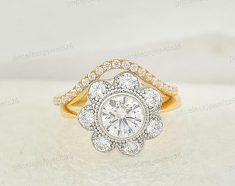 Two Tone Gold Plated Sterling Silver Engagement Bridal Rings Set Simulated Diamond Bands