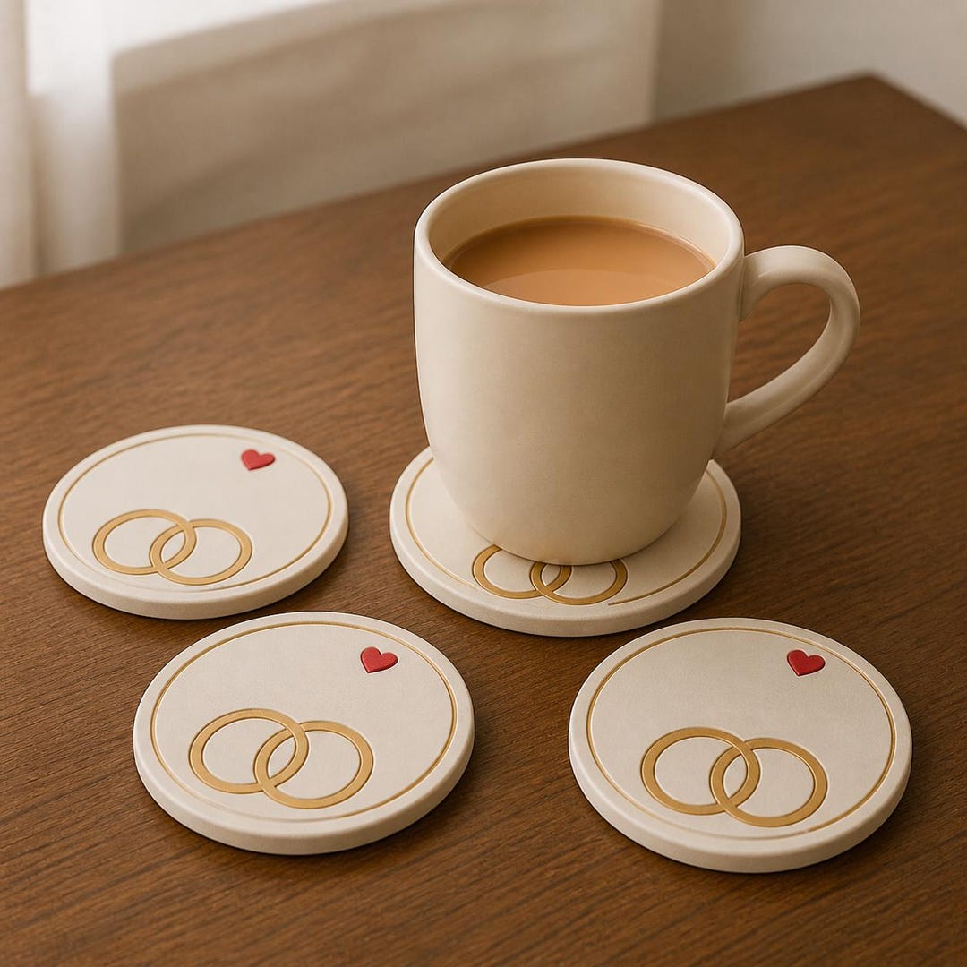 4pcs Anniversary Rings Minis 3D Printed Coasters, Modern Geometric ...