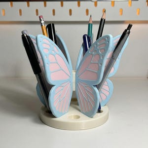 Whimsical Butterfly Wing Pen Holder | Hand Painted 3D Printed Desk Organizer with Side Compartments | Unique Fantasy Stationery Gift