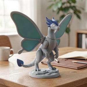 Figurine articulée de dragon d'aile de papillon, sculpture de bureau de créature mythique peinte à la main
