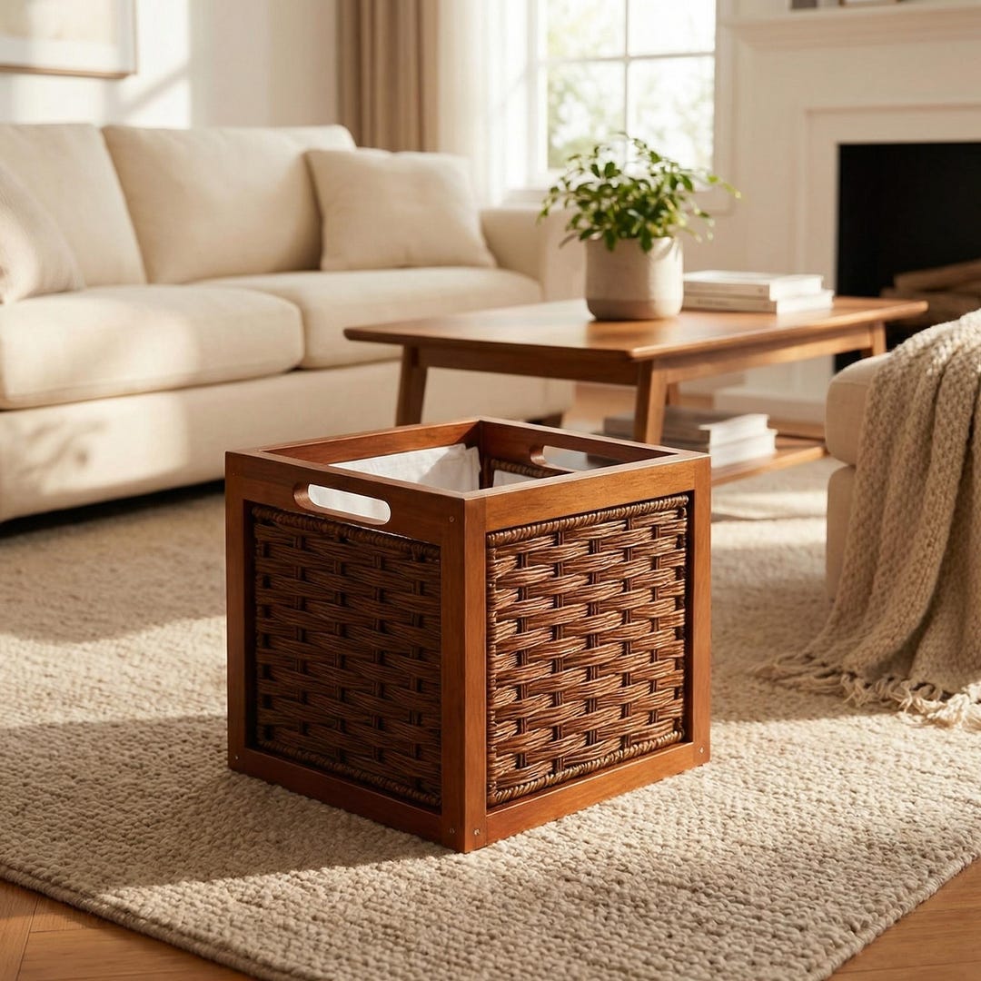 12x12 Rattan Storage Cube, Solid Wood Basket for Kallax Shelf - Etsy