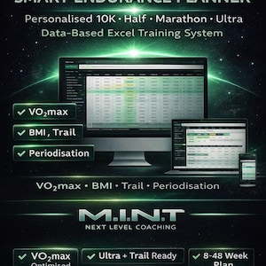 M.I.N.T CORE Marathon Training Plan Excel | Interactive Running Spreadsheet 8-48 Weeks | 10K Half Marathon Ultra | Personalized VO2 max plan